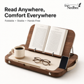 Nedbec Foldable Wooden Book Stand, Portable Reading Tray with Cup Holder & Phone Slot, Adjustable Hands-Free Book Holder for Bed, Sofa, Desk, Study, Recipes, Tablets & Journals