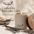Nedbec Refillable Scented Candle Jar, Clean Burn Ceramic Candle with Wooden Lid, Cozy Home Fragrance Candle for Bedroom, Bathroom, Living Room, Relaxation, Self-Care & Gift Giving