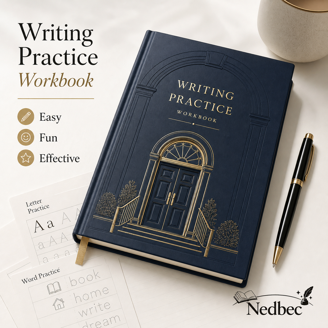 Nedbec Writing Practice Workbook for Kids, Easy Fun Effective Handwriting Practice Book, Letter Tracing Workbook, Word Practice Book, Preschool Kindergarten Writing Skills Activity Book, Reusable Early Learning Copybook for Boys and Girls